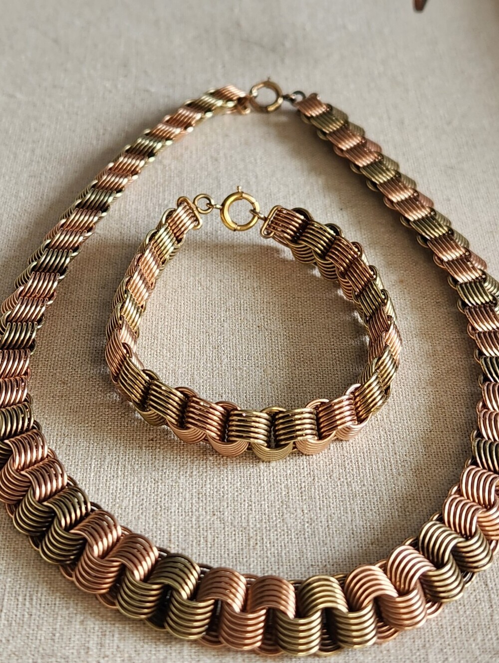 Vintage Chunky Gold Filled Link Necklace and Bracelet Rose Gold, Bronze 1/20 12K - Picture 9 of 16